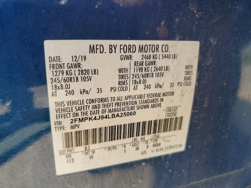 2020 Ford Edge მანქანა იყიდება აუქციონზე, vin: 2FMPK4J94LBA25060, აუქციონის ნომერი: 55562216