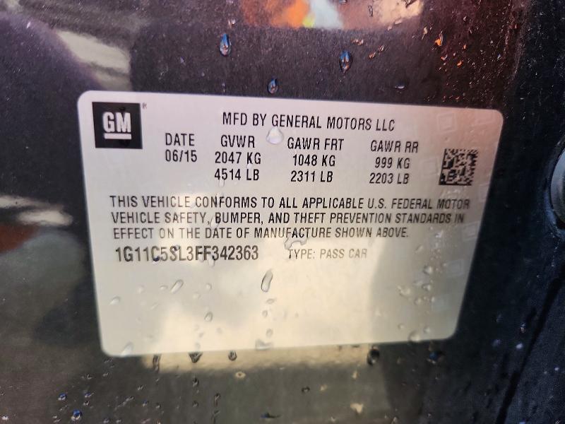2015 Chevrolet Malibu მანქანა იყიდება აუქციონზე, vin: 1G11C5SL3FF342363, აუქციონის ნომერი: 58084496
