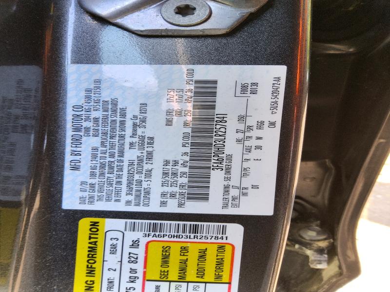 Продажа на аукционе авто 2020 Ford Fusion, vin: 3FA6P0HD3LR257841, номер лота: 55435646