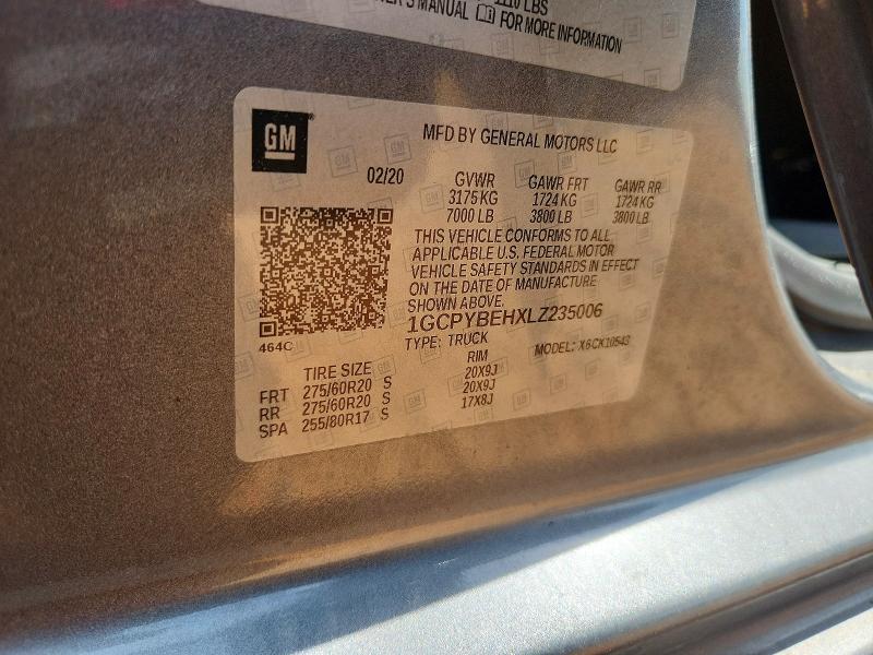 Aukcja sprzedaży 2020 Chevrolet Silverado, vin: 1GCPYBEHXLZ235006, numer aukcji: 85610795