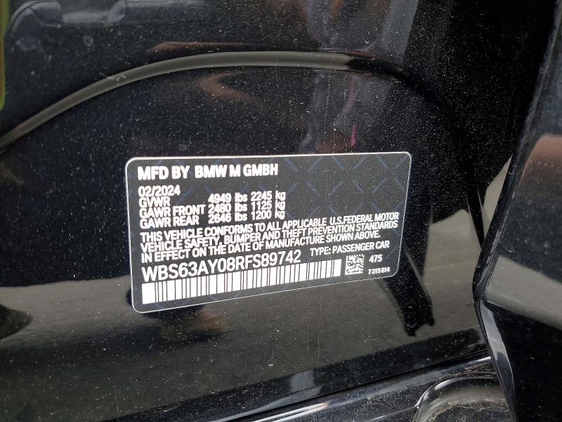 2024 Bmw M3 მანქანა იყიდება აუქციონზე, vin: WBS63AY08RFS89742, აუქციონის ნომერი: 55957346