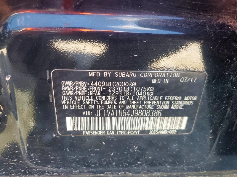 2018 Subaru Wrx მანქანა იყიდება აუქციონზე, vin: JF1VA1H64J9808386, აუქციონის ნომერი: 57134636
