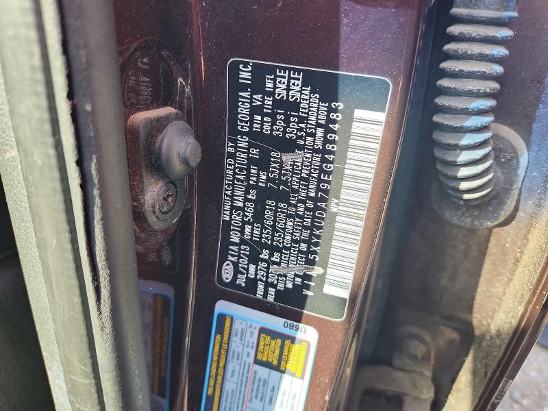 56805446 :رقم المزاد ، 5XYKUDA79EG489483 vin ، 2014 Kia Sorento مزاد بيع