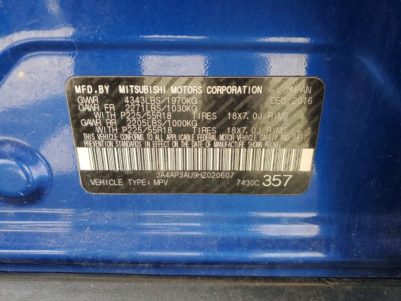 2017 Mitsubishi Outlander Sport მანქანა იყიდება აუქციონზე, vin: JA4AP3AU9HZ020607, აუქციონის ნომერი: 53885496