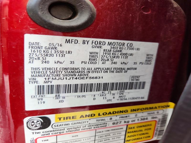 2016 Ford Expedition მანქანა იყიდება აუქციონზე, vin: 1FMJU1JT4GEF56831, აუქციონის ნომერი: 55605836