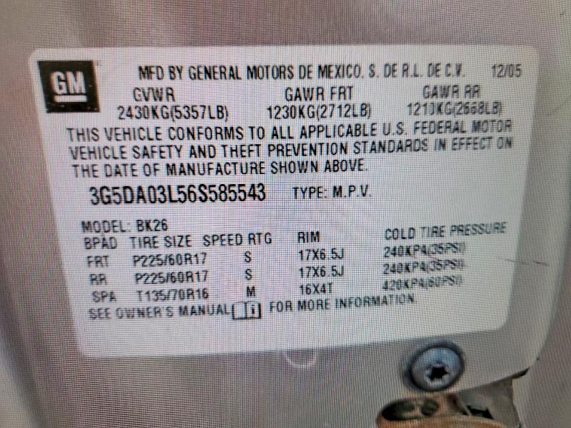 56316976 :رقم المزاد ، 3G5DA03L56S585543 vin ، 2006 Buick Rendezvous مزاد بيع