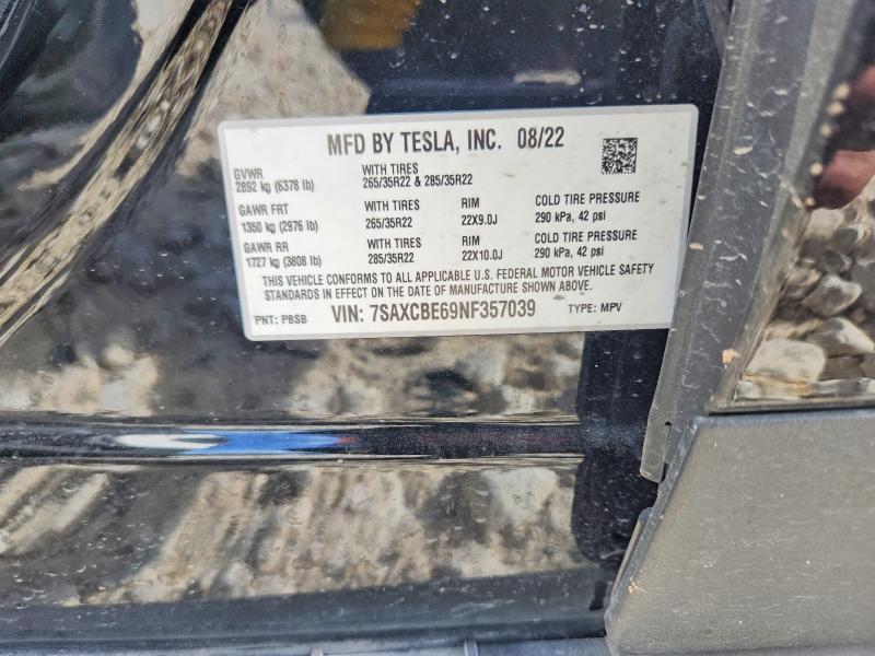 57009976 :رقم المزاد ، 7SAXCBE69NF357039 vin ، 2022 Tesla Model X مزاد بيع