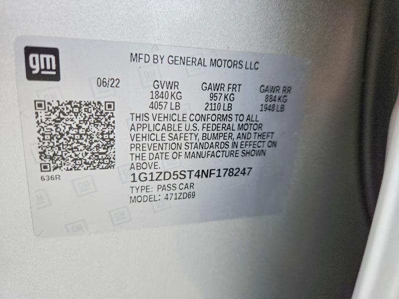 Продаж на аукціоні авто 2022 Chevrolet Malibu, vin: 1G1ZD5ST4NF178247, номер лоту: 58052086