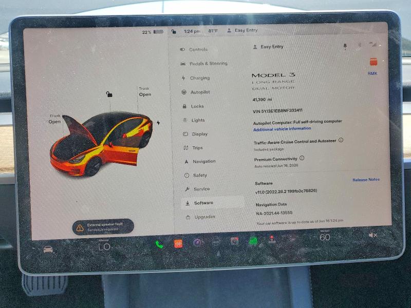 Продажа на аукционе авто 2022 Tesla Model 3, vin: 5YJ3E1EB8NF333411, номер лота: 57222566