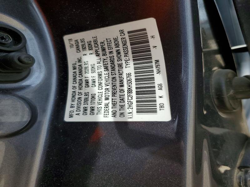 Продажа на аукционе авто 2019 Honda Civic, vin: 2HGFC2F88KH506766, номер лота: 55984066