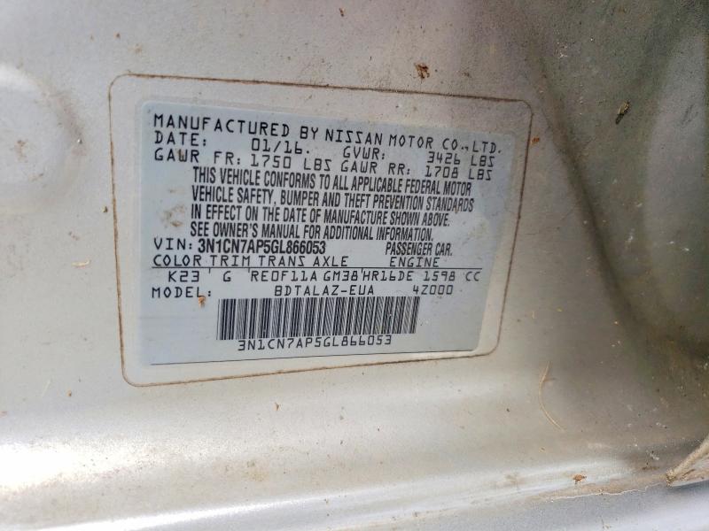 56504446 :رقم المزاد ، 3N1CN7AP5GL866053 vin ، 2016 Nissan Versa مزاد بيع