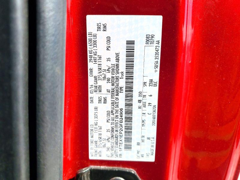 Aukcja sprzedaży 2016 Ford F150, vin: 1FTEX1EP2GFB24906, numer aukcji: 56674746