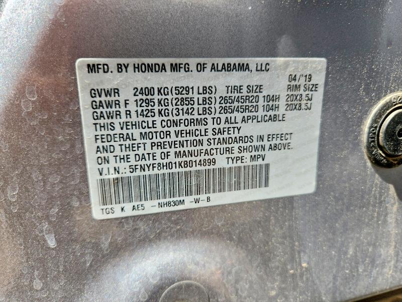 58087646 :رقم المزاد ، 5FNYF8H01KB014899 vin ، 2019 Honda Passport مزاد بيع
