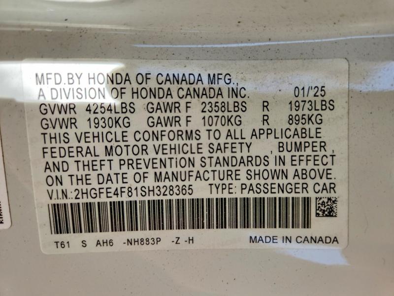 Продажа на аукционе авто 2025 Honda Civic, vin: 2HGFE4F81SH328365, номер лота: 55434506