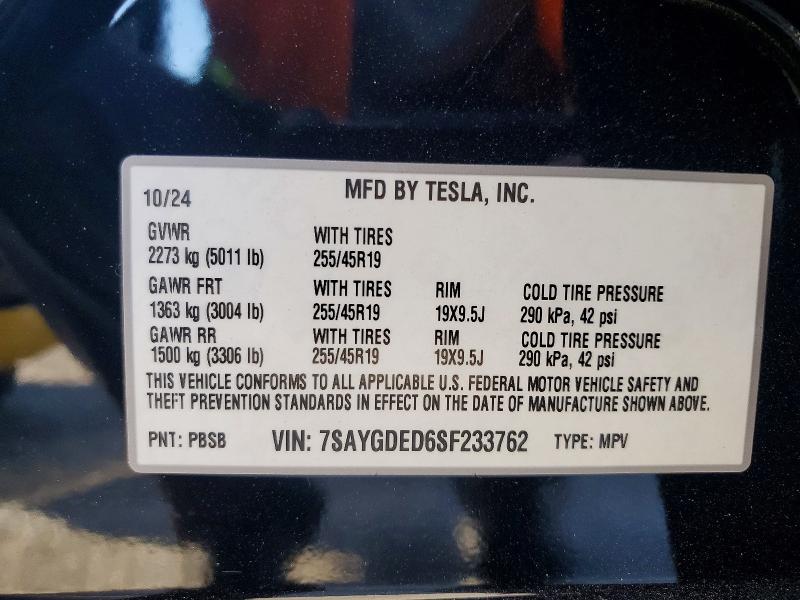 2025 Tesla Model Y მანქანა იყიდება აუქციონზე, vin: 7SAYGDED6SF233762, აუქციონის ნომერი: 57248476