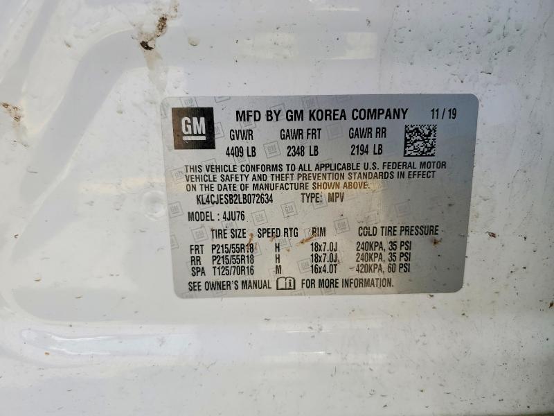 59219956 :رقم المزاد ، KL4CJESB2LB072634 vin ، 2020 Buick Encore مزاد بيع