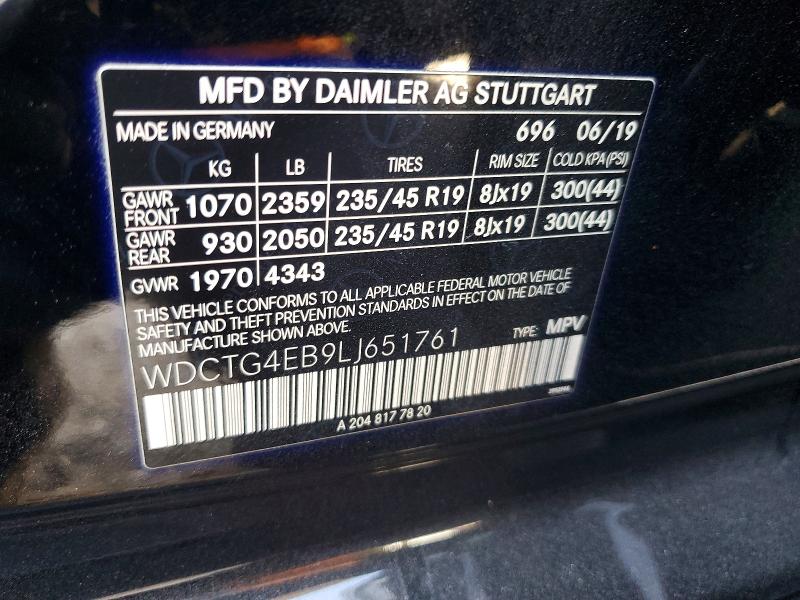 57846616 :رقم المزاد ، WDCTG4EB9LJ651761 vin ، 2020 Mercedes-benz Gla مزاد بيع