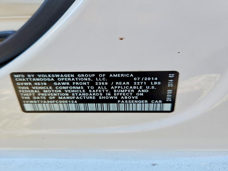 Продажа на аукционе авто 2015 Volkswagen Passat, vin: 1VWBT7A30FC005124, номер лота: 57208846