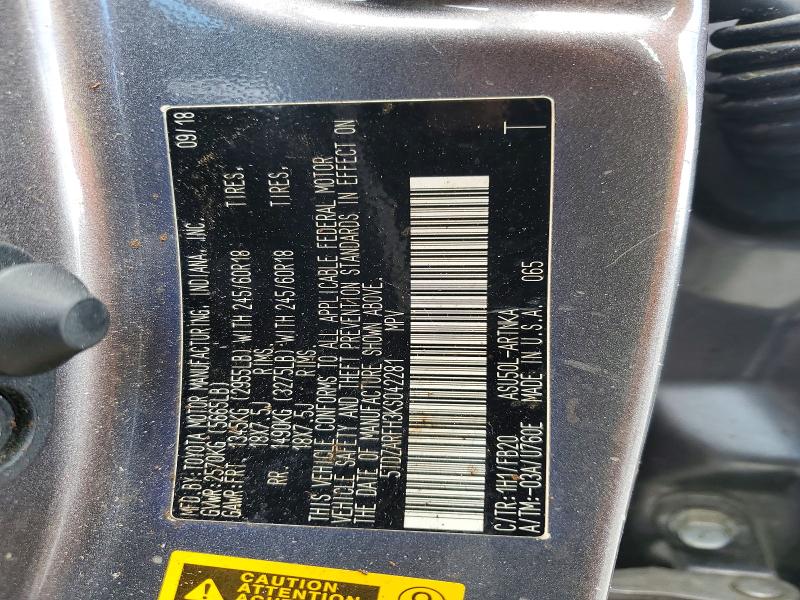 2019 Toyota Highlander მანქანა იყიდება აუქციონზე, vin: 5TDZARFH3KS042281, აუქციონის ნომერი: 57920116