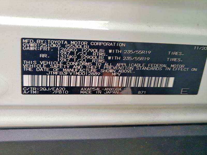 55044566 :رقم المزاد ، JTMFB3FV1MD012889 vin ، 2021 Toyota Rav4 Prime مزاد بيع