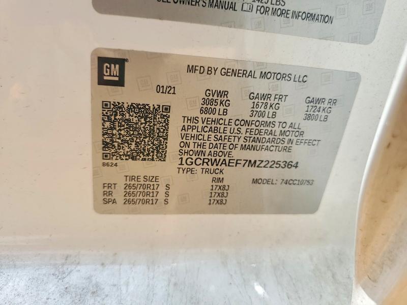 Aukcja sprzedaży 2021 Chevrolet Silverado, vin: 1GCRWAEF7MZ225364, numer aukcji: 60723916