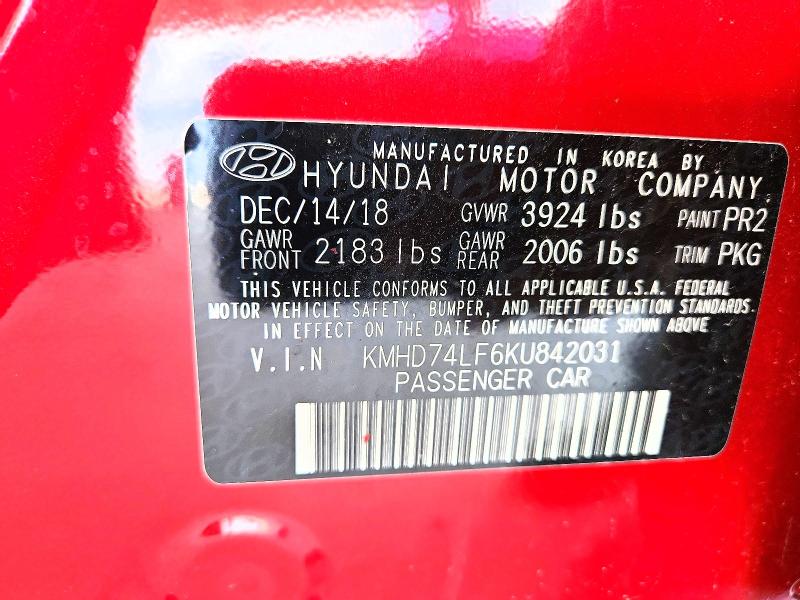 Aukcja sprzedaży 2019 Hyundai Elantra, vin: KMHD74LF6KU842031, numer aukcji: 55721506