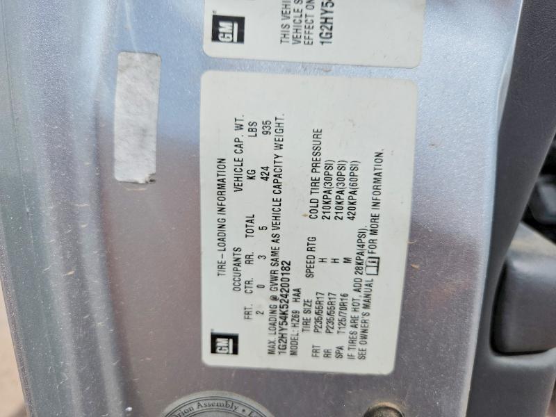 2002 Pontiac Bonneville მანქანა იყიდება აუქციონზე, vin: 1G2HY54K524200182, აუქციონის ნომერი: 59388816