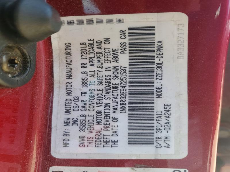 Продажа на аукционе авто 2004 Toyota Corolla, vin: 1NXBR32E94Z251537, номер лота: 59172126