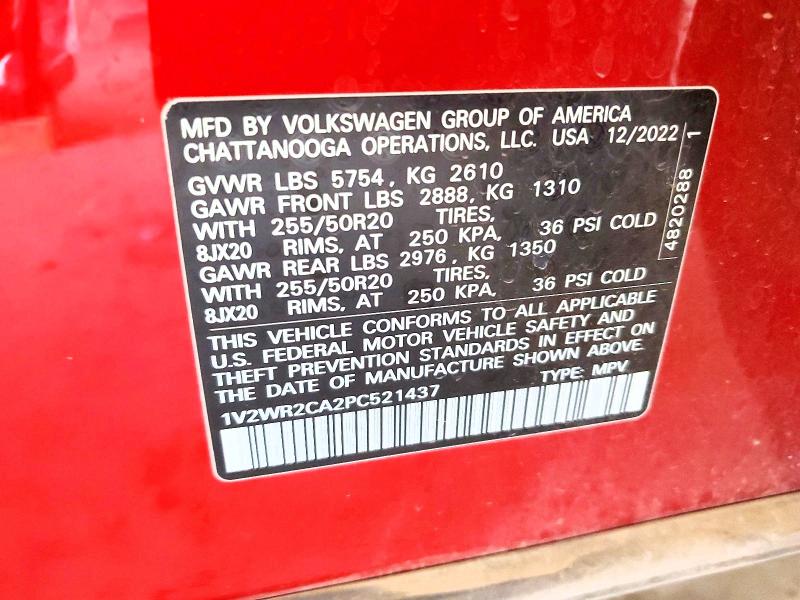 2023 Volkswagen Atlas მანქანა იყიდება აუქციონზე, vin: 1V2WR2CA2PC521437, აუქციონის ნომერი: 57005436