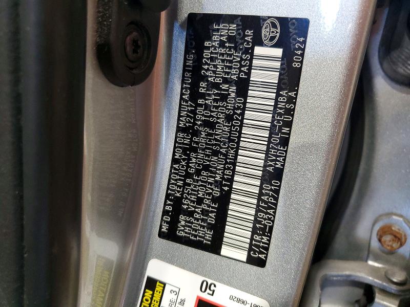 2018 Toyota Camry მანქანა იყიდება აუქციონზე, vin: 4T1B31HK0JU502430, აუქციონის ნომერი: 56137576