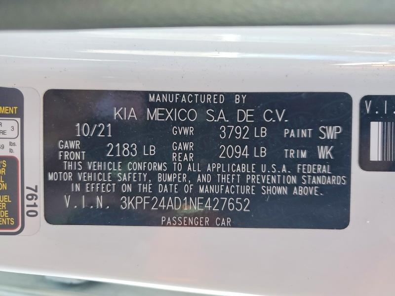 Aukcja sprzedaży 2022 Kia Forte, vin: 3KPF24AD1NE427652, numer aukcji: 58415086