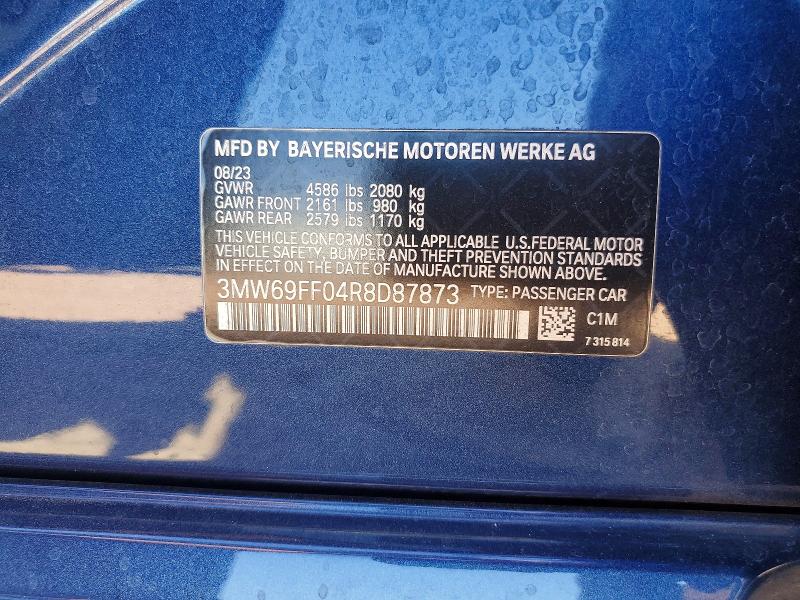 56517706 :رقم المزاد ، 3MW69FF04R8D87873 vin ، 2024 Bmw 330i مزاد بيع