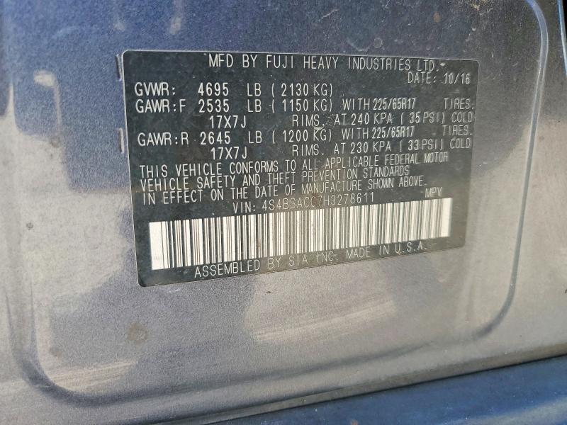 Продажа на аукционе авто 2017 Subaru Outback, vin: 4S4BSACC7H3278611, номер лота: 55438386