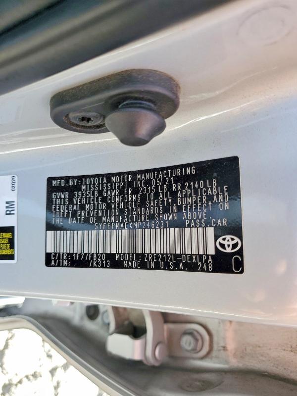 Продажа на аукционе авто 2021 Toyota Corolla, vin: 5YFEPMAEXMP246231, номер лота: 57174526