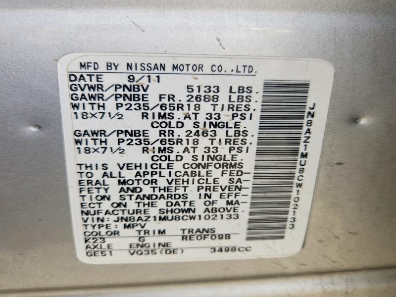 Aukcja sprzedaży 2012 Nissan Murano, vin: JN8AZ1MU8CW102133, numer aukcji: 56035646