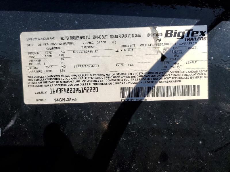 60984926 :رقم المزاد ، 16V3F4820P6192220 vin ، 2023 Big Tex Trailer Co Inc Trailers مزاد بيع