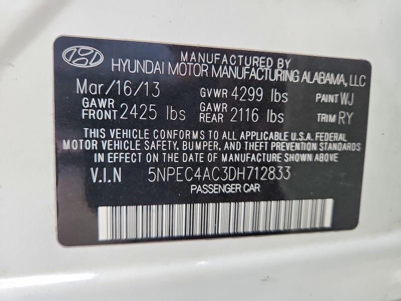 58929296 :رقم المزاد ، 5NPEC4AC3DH712833 vin ، 2013 Hyundai Sonata مزاد بيع