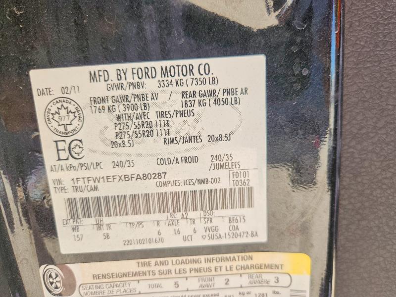 Aukcja sprzedaży 2011 Ford F150, vin: 1FTFW1EFXBFA80287, numer aukcji: 55698466