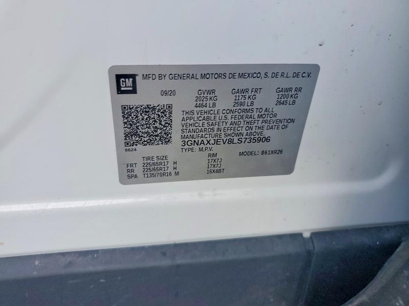 55740856 :رقم المزاد ، 3GNAXJEV8LS735906 vin ، 2020 Chevrolet Equinox مزاد بيع