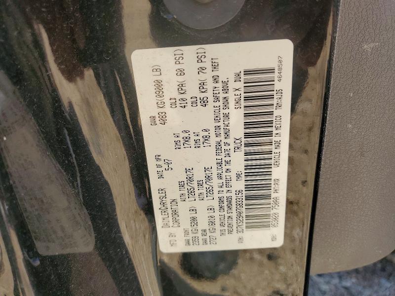 56970266 :رقم المزاد ، 3D7KS29A07G833156 vin ، 2007 Dodge Ram 2500 مزاد بيع