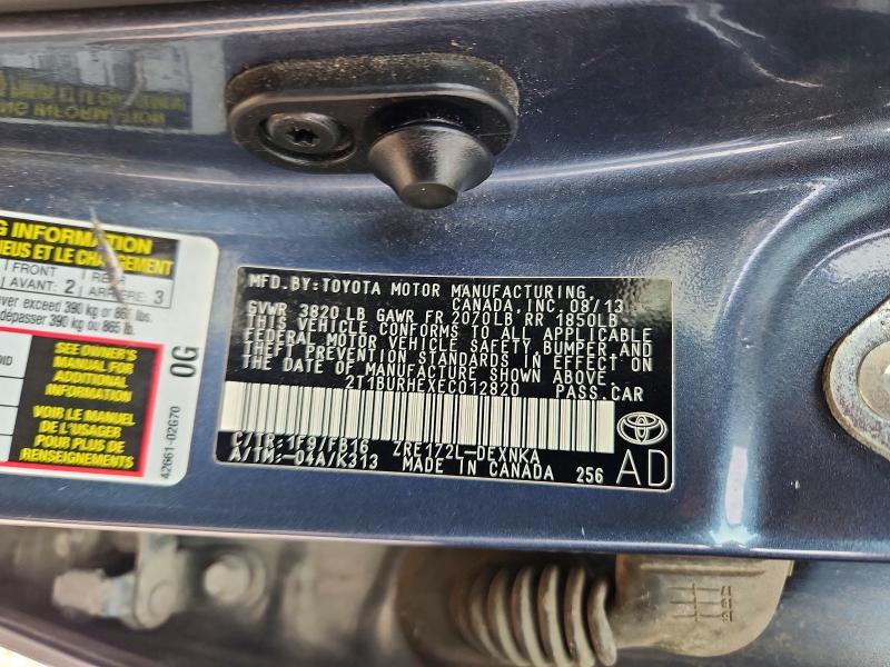 2014 Toyota Corolla მანქანა იყიდება აუქციონზე, vin: 2T1BURHEXEC012820, აუქციონის ნომერი: 56539646