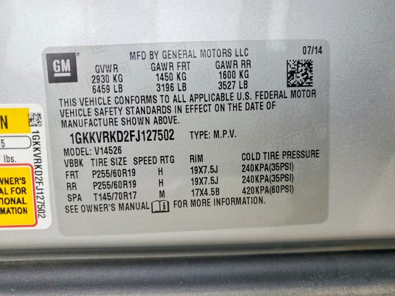 Продажа на аукционе авто 2015 Gmc Acadia, vin: 1GKKVRKD2FJ127502, номер лота: 57340116
