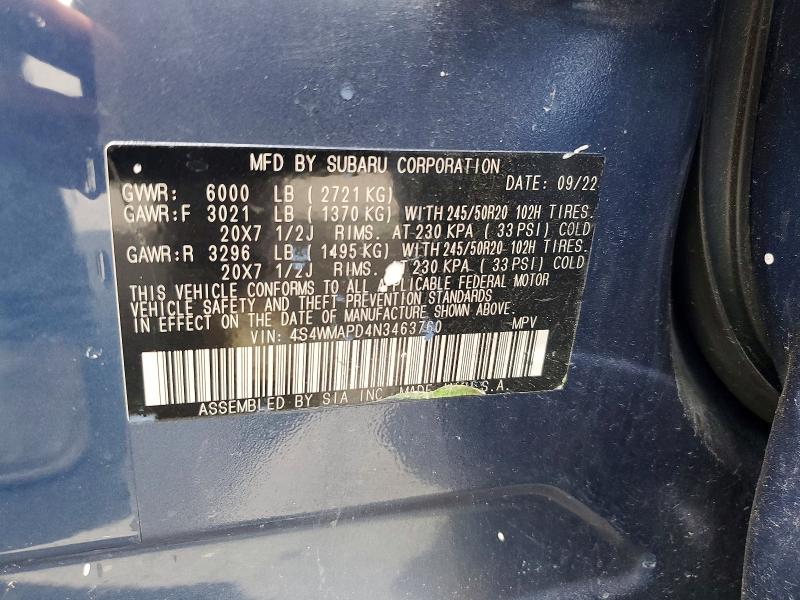 Продаж на аукціоні авто 2022 Subaru Ascent, vin: 4S4WMAPD4N3463760, номер лоту: 57839816