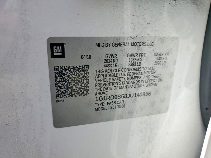 58993846 :رقم المزاد ، 1G1RD6S58JU140856 vin ، 2018 Chevrolet Volt مزاد بيع