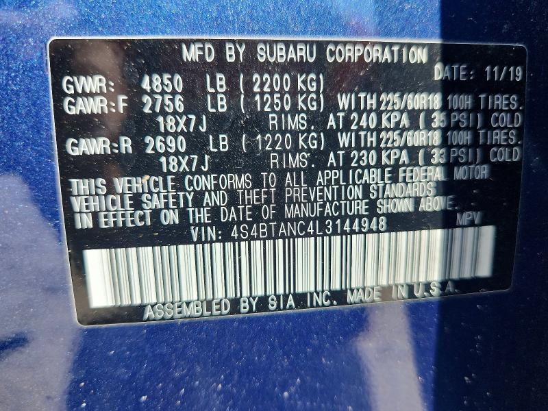 Aukcja sprzedaży 2020 Subaru Outback, vin: 4S4BTANC4L3144948, numer aukcji: 58505046