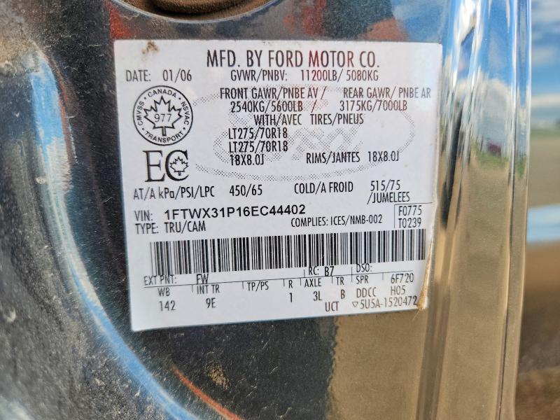 2006 Ford F350 მანქანა იყიდება აუქციონზე, vin: 1FTWX31P16EC44402, აუქციონის ნომერი: 57061926