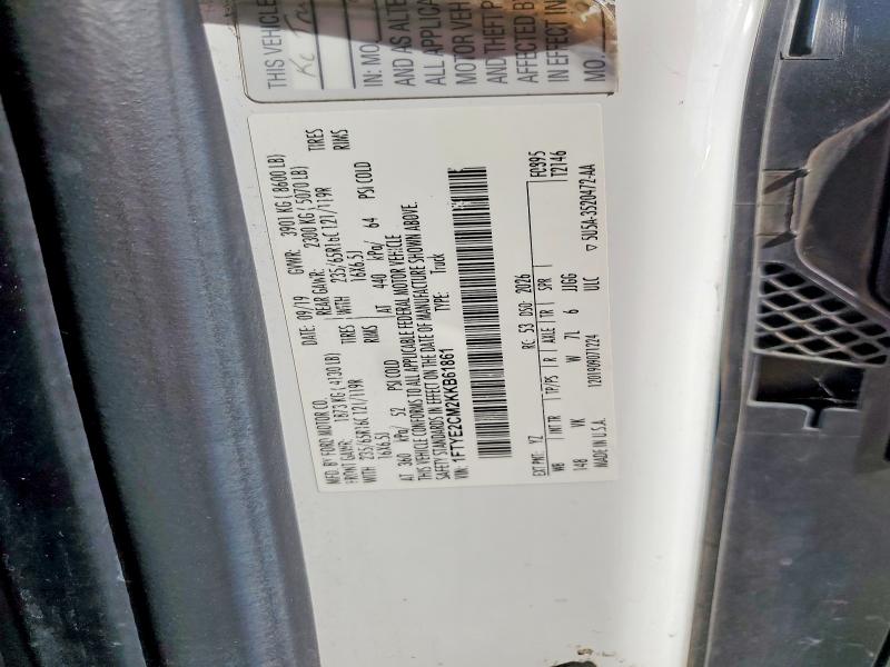 2019 Ford Transit მანქანა იყიდება აუქციონზე, vin: 1FTYE2CM2KKB61861, აუქციონის ნომერი: 62012346