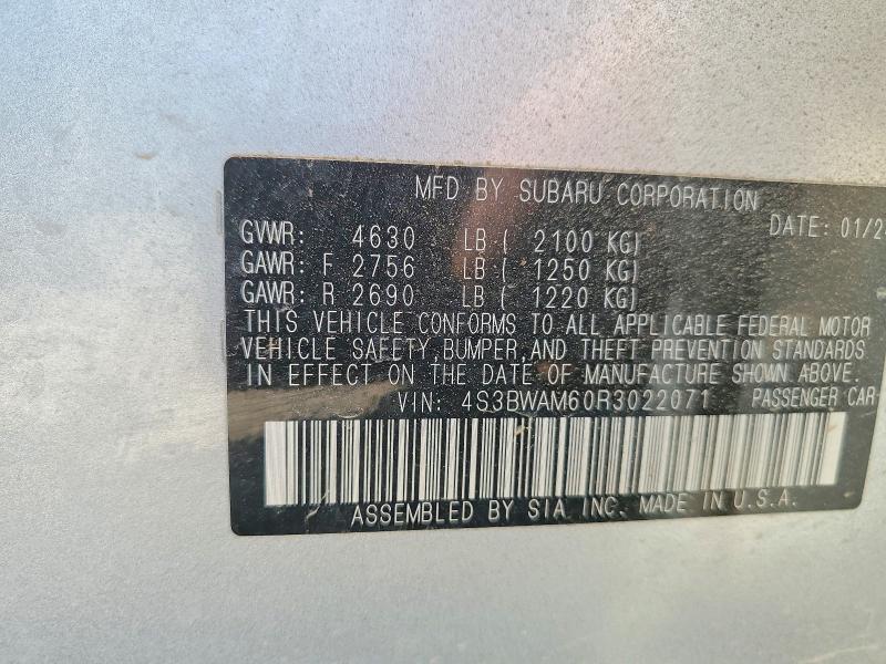 2024 Subaru Legacy მანქანა იყიდება აუქციონზე, vin: 4S3BWAM60R3022071, აუქციონის ნომერი: 56339766