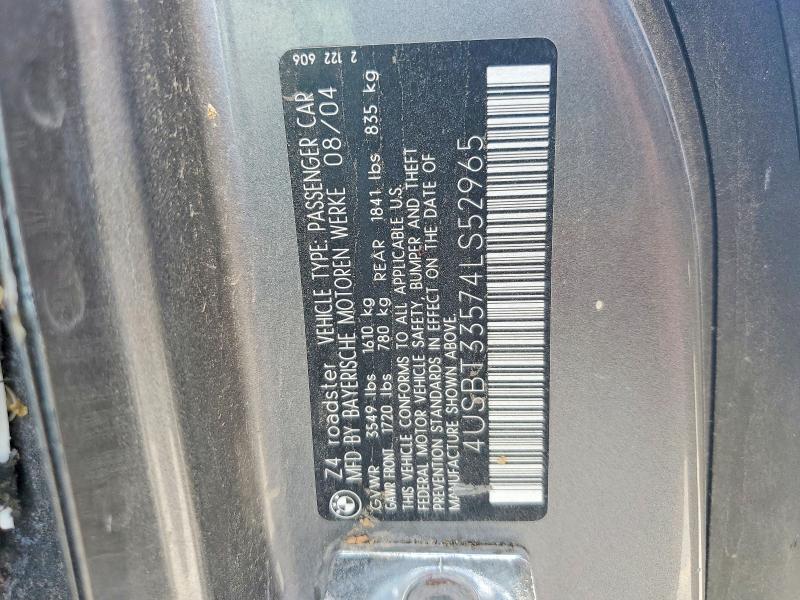 59146236 :رقم المزاد ، 4USBT33574LS52965 vin ، 2004 Bmw Z4 مزاد بيع
