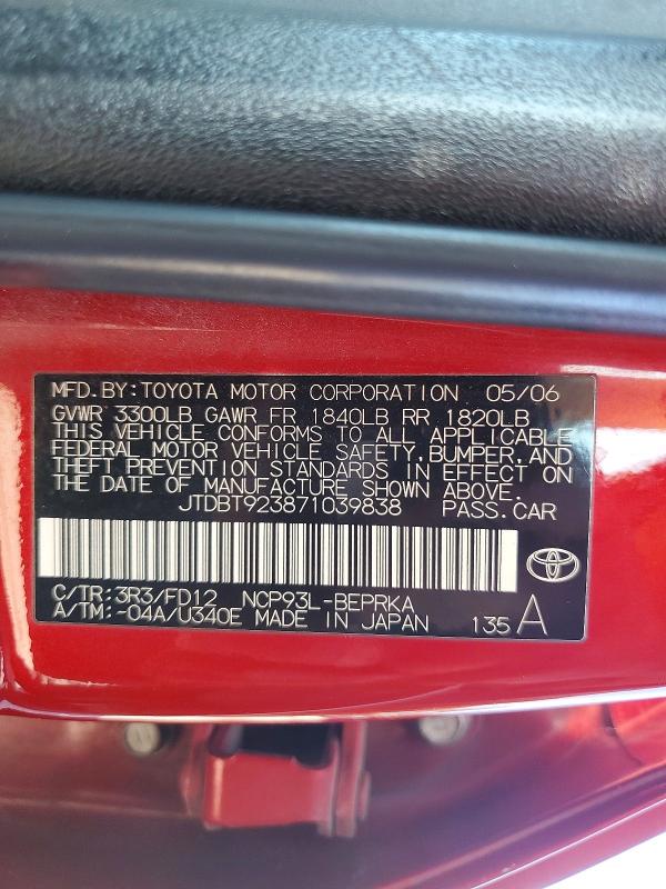 Продажа на аукционе авто 2007 Toyota Yaris, vin: JTDBT923871039838, номер лота: 51918356
